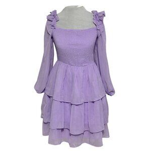 Lavender Tiered Ruffle Long Sleeve Dress Byinns M Terylene